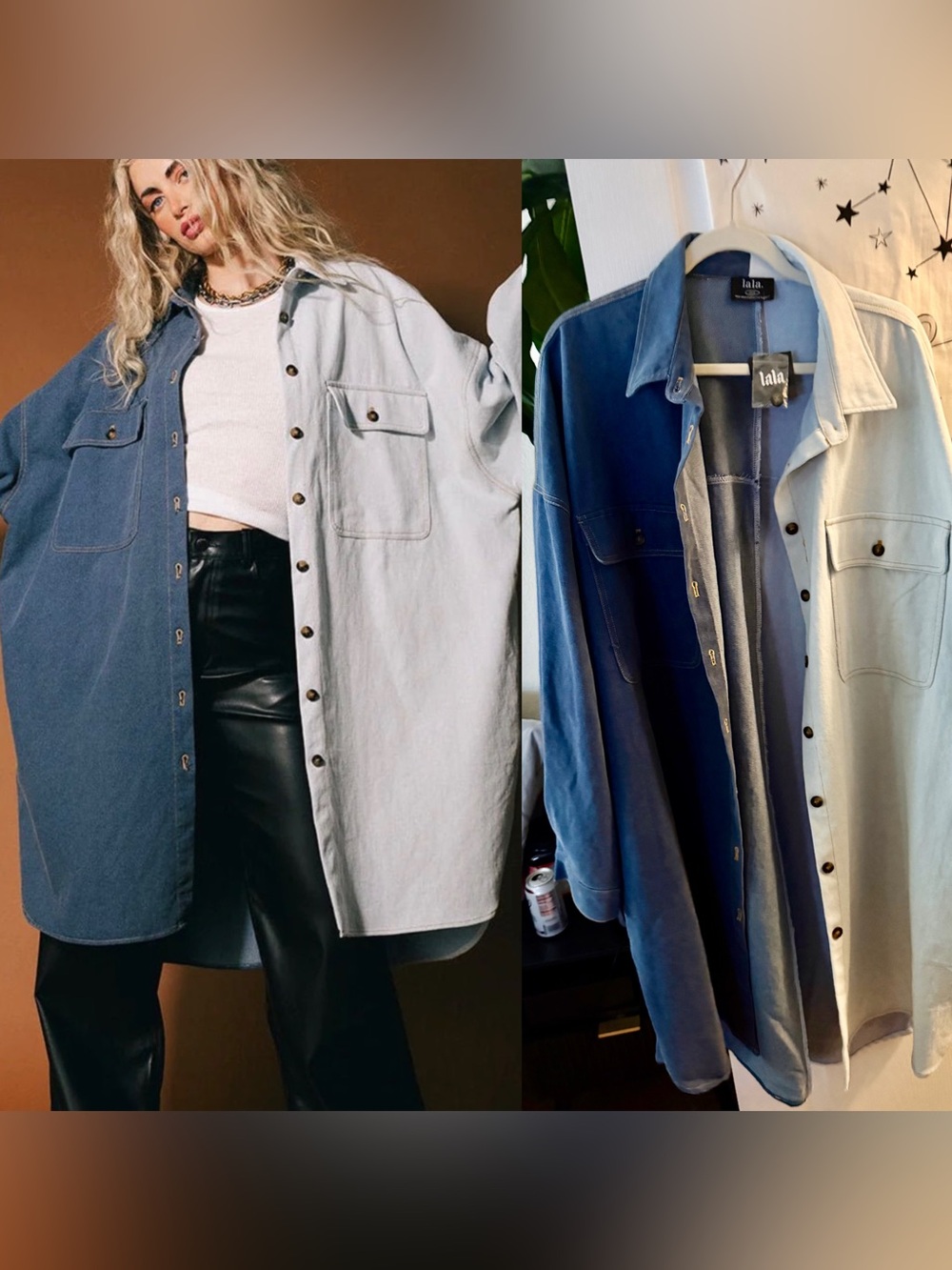 Dressed in Lala - Groupie Grunge Half + Half Denim Shirt Jacket (2X/3X)